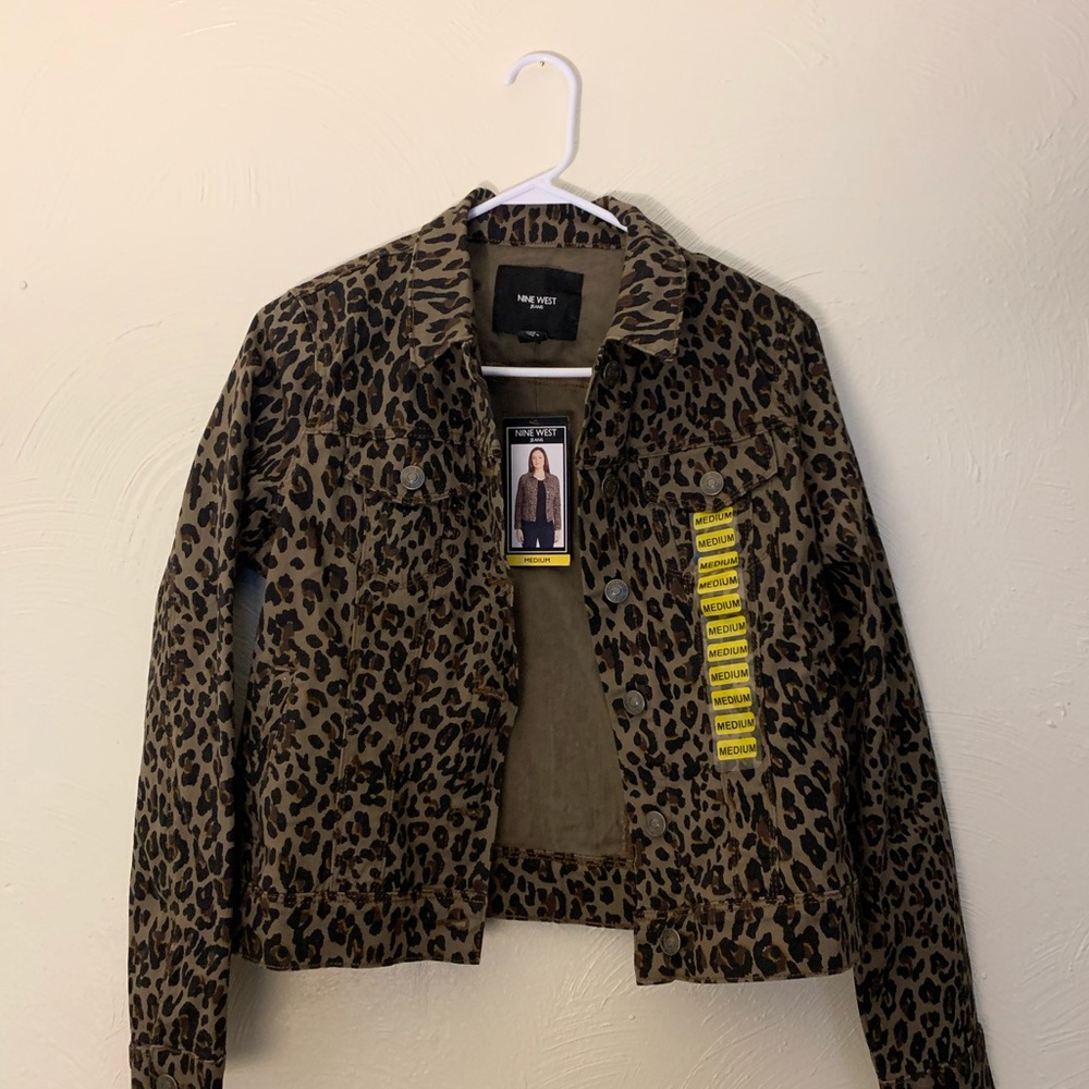 Nine West Leopard print denim jacket